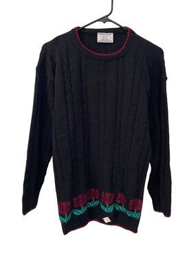 Vintage 90s College Point Sweater Medium Floral Metallic Knitwear Deadstock NEW